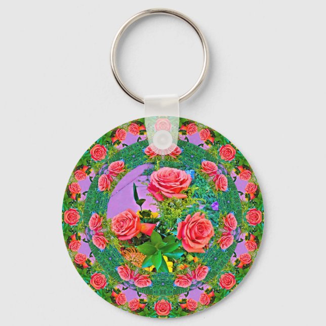 Pink Rose Rings  Key Ring (Front)