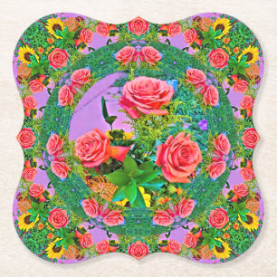 Pink Rose Rings Paper Coaster