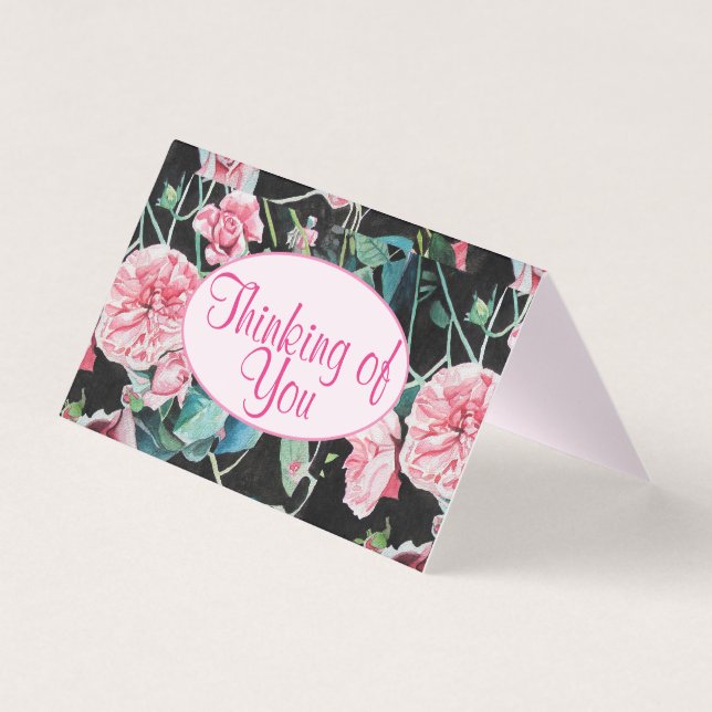 Pink Rose Rose Watercolor Thinking Of You Card (Front)