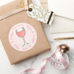 Pink Rosé Rose Wine Glass Wedding Bridal Shower Classic Round Sticker