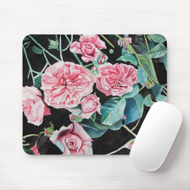 Pink Rose Roses Watercolor art Computer Mouse Pad (With Mouse)