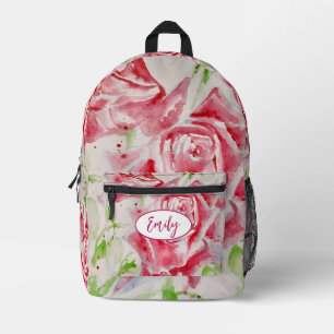 Pink Rose Roses Watercolor Flower Floral art Printed Backpack