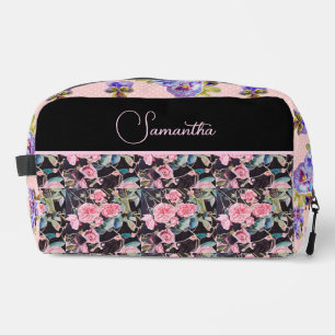 Pink Rose Roses Watercolor Vintage Customizable Dopp Kit