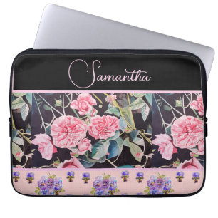 Pink Rose Roses Watercolor Vintage Customizable Laptop Sleeve