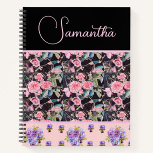 Pink Rose Roses Watercolor Vintage Customizable Notebook