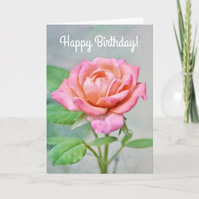 Pink Rose Rosy Flower Birthday Card (Front)