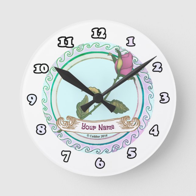 Pink Rose  Round Clock (Front)