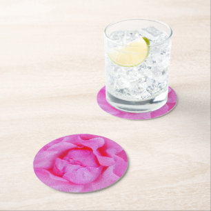 pink rose round paper coaster