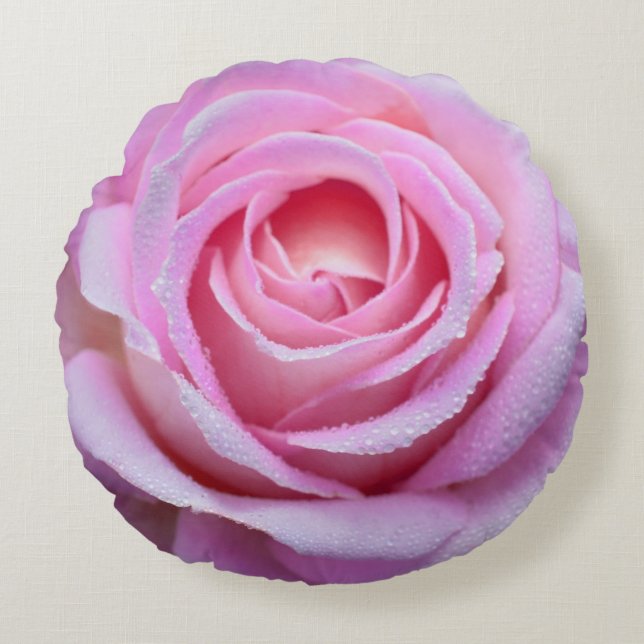 Pink Rose Round Throw Pillow (Front)