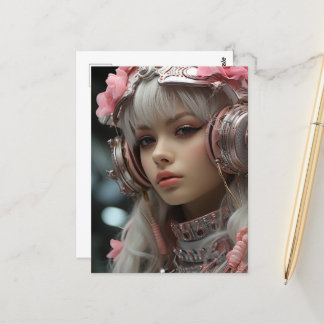 Pink Rose Sci Fi Steampunk Girl Postcard