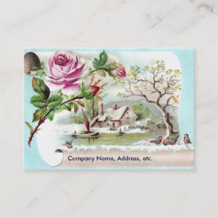 Pink Rose Scroll Victorian Trade Card
