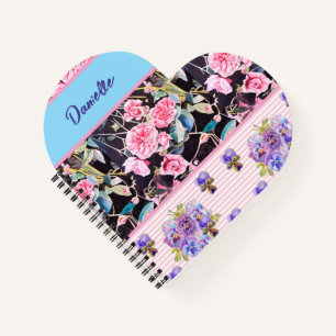 Pink Rose Shabby Chic Watercolor Roses Pink Blue Notebook