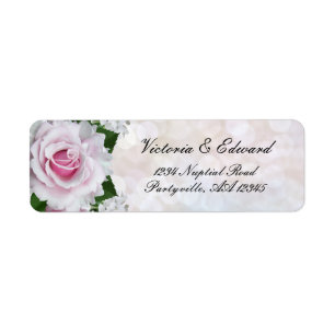 Pink Rose Silver Bokeh Wedding Return Address Label