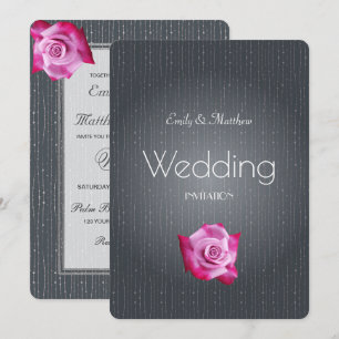 Pink Rose Silver Grey Textured Wedding Invitation