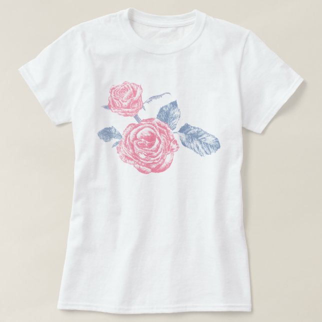 Pink rose sketched inked art t-shirt (Design Front)