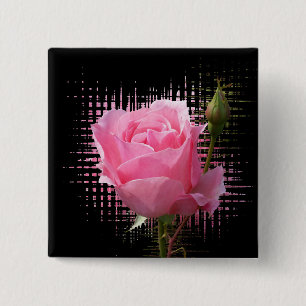 pink rose splash 15 cm square badge