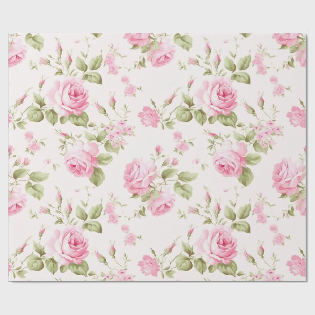 Pink Rose Spray Gift Wrap (Flat)