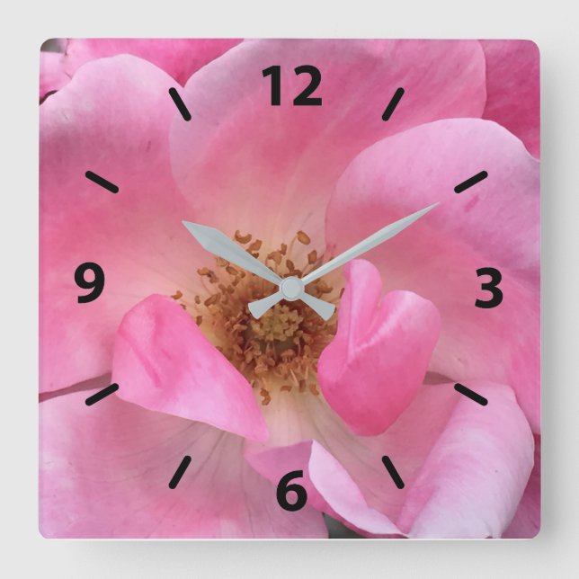 Pink Rose Square Wall Clock (Front)