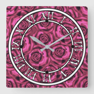 Pink rose  square wall clock