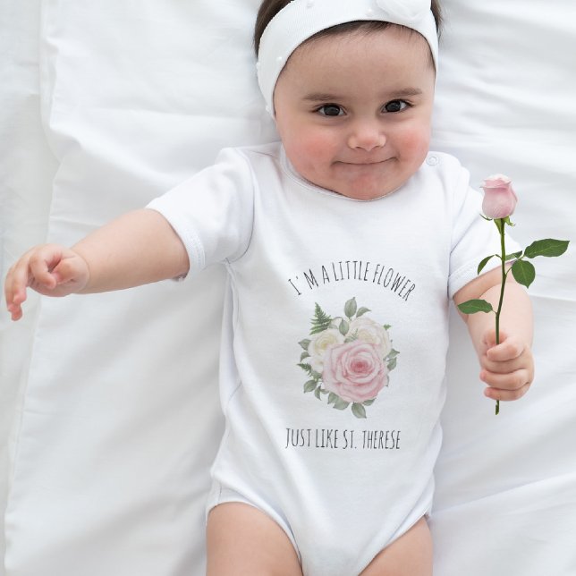 Pink Rose St. Therese Religious Cute  Floral Baby Bodysuit (Creator Uploaded)