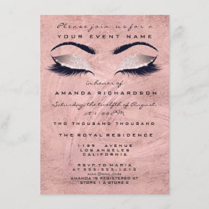 Pink Rose Stroke Makeup Eyes Glitter 16th Bridal Invitation