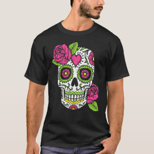 Pink Rose Sugar Skull Dia De Los Muertos Mexican H T-Shirt
