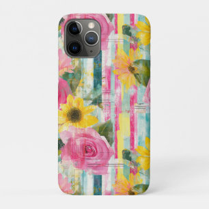 Pink Rose Sunflower Teal Summer Floral iPhone 11 Pro Case