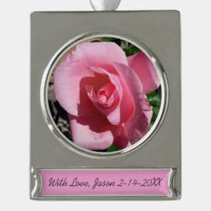 Pink Rose Sunny Garden Floral Silver Plated Banner Ornament