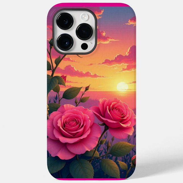  Pink Rose Sunset Glow Case-Mate iPhone Case (A radiant blend of pink roses and sunset color, perfect for anyone who loves dreamy, designs.)