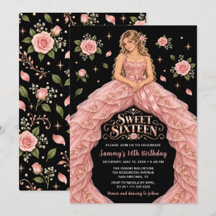 Pink Rose Sweet Sixteen Birthday Invitation