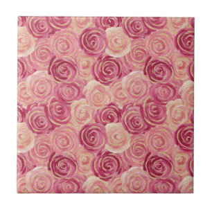 Pink Rose Swirl Glitter Seamless Pattern Ceramic Tile