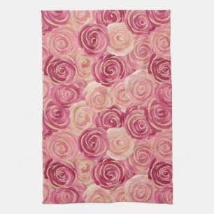 Pink Rose Swirl Glitter Seamless Pattern Tea Towel
