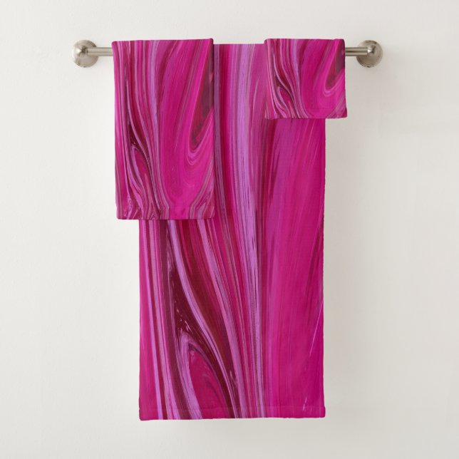 Pink Rose Swirls Bath Towel Set (Insitu)