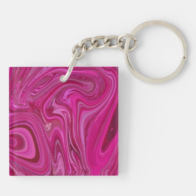 Pink Rose Swirls Key Ring (Back)