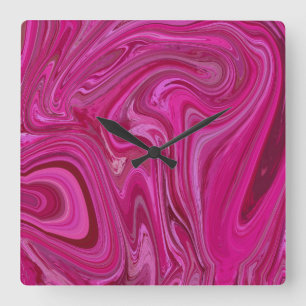 Pink Rose Swirls Square Wall Clock