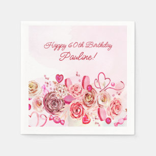 Pink Rose Swirly Heart Valentine's 60th Birthday Napkin