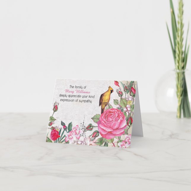 Pink Rose Sympathy Thank You Card (Front)