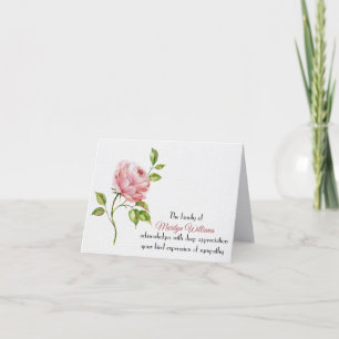 Pink Rose Sympathy Thank You Card