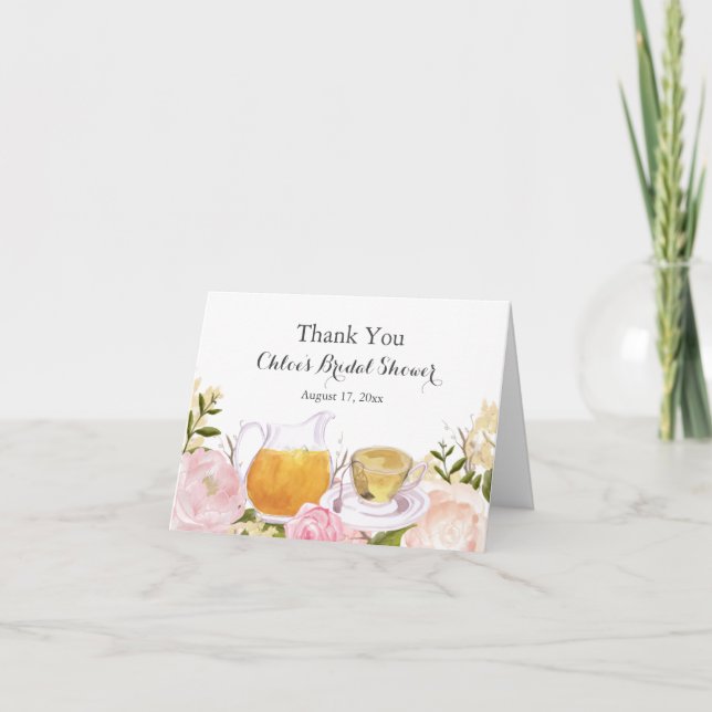 Pink Rose Teacup Bridal Shower Thank You Card (Front)