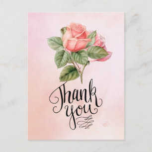 Pink rose Thank you card on pink background