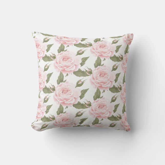 Pink Rose Throw Pillow-Outdoor Cushion (Front)