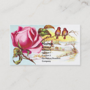 Pink Rose & Tiny Birds Victorian Trade Card
