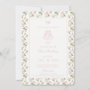 Pink rose trellis cottagecore birthday invitation
