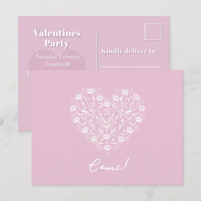 Pink Rose Valentine Invitation Postcard (Front/Back)