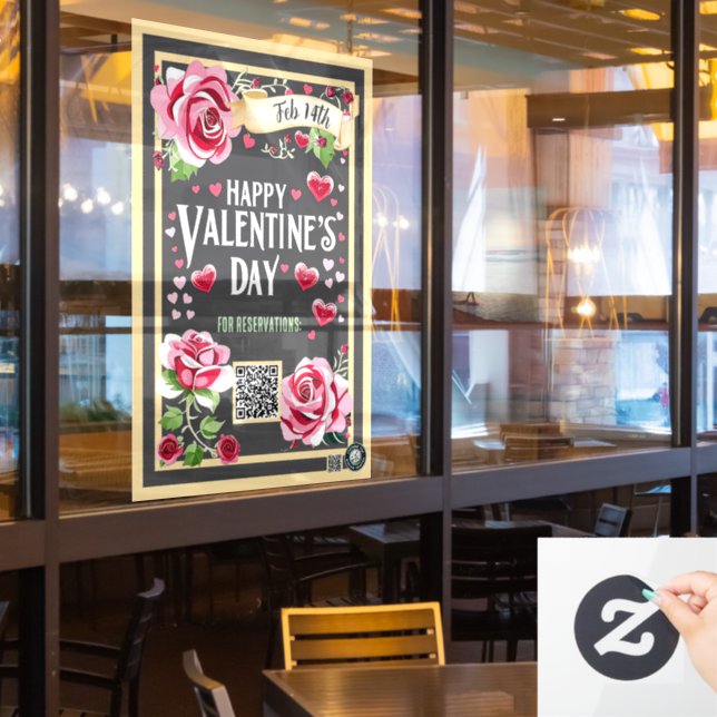 Pink Rose Valentine Window Cling/ 24x36/ Customise (Restaurant Window)