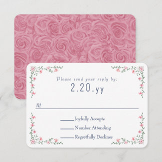 Pink Rose Vine Border Wedding RSVP Card