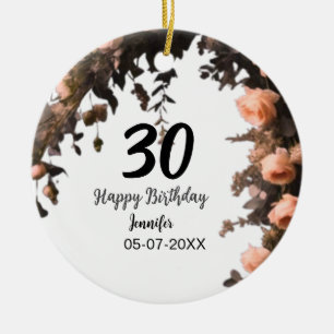 Pink rose vintage flower modern 30th birthday ceramic ornament