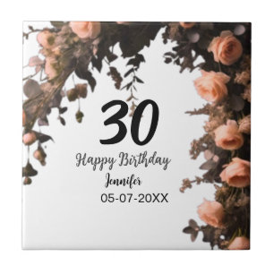 Pink rose vintage flower modern 30th birthday ceramic tile