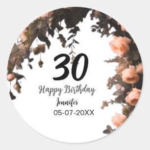Pink rose vintage flower modern 30th birthday classic round sticker