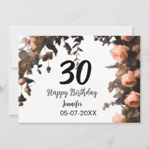 Pink rose vintage flower modern 30th birthday invitation